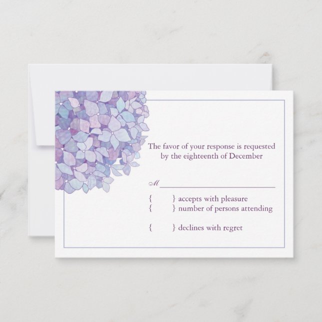Purple Hydrangeas Floral Wedding RSVP Card (Front)