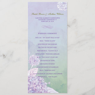 Purple Hydrangeas Long Vertical Wedding Program