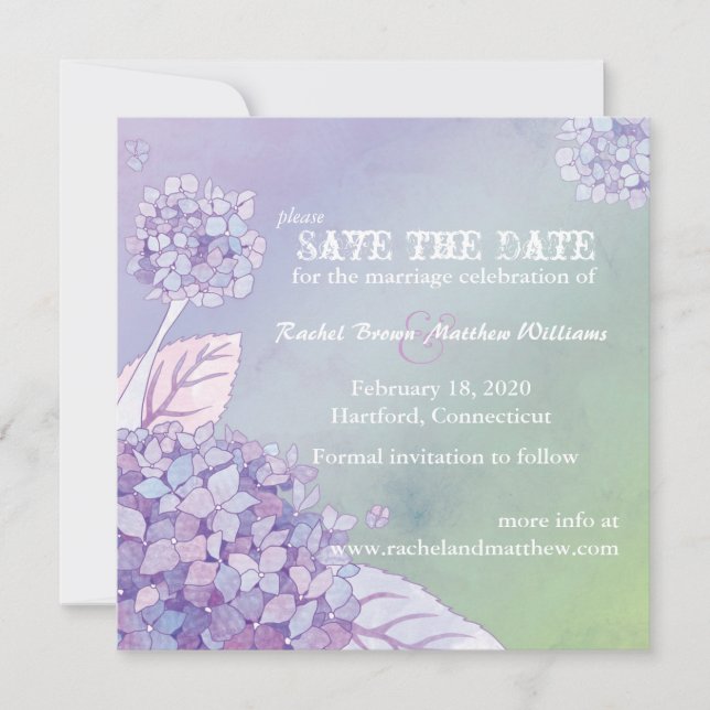 Purple Hydrangeas Ombre Wedding Save the Date (Front)