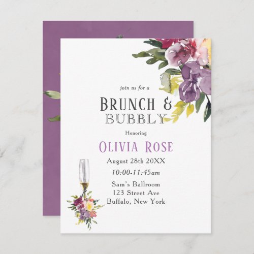 Purple Hydrangeas Peony Brunch  Bubbly Invitation