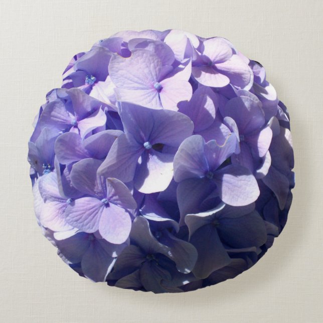 Purple Hydrangeas Round Pillow (Front)