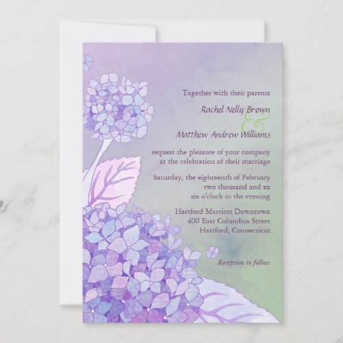 Modern Purple Hydrangeas Formal Floral Wedding Custom Announcement