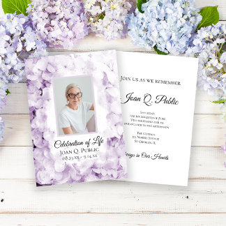 Purple Hydrangeas Watercolor Celebration of Life Invitation