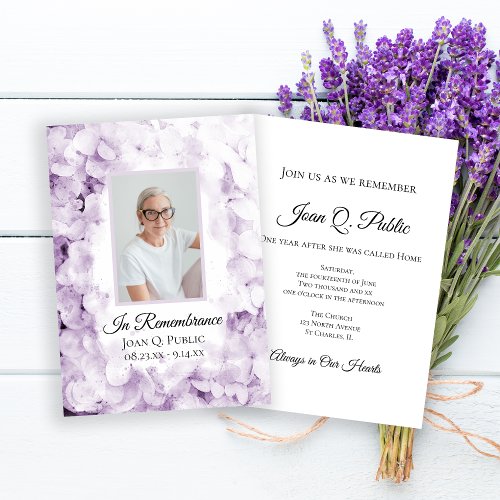Purple Hydrangeas Watercolor Death Anniversary Invitation