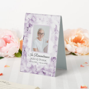 Purple Hydrangeas Watercolor Funeral Memorial Table Tent