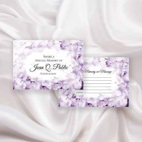 Purple Hydrangeas Watercolor Share Memory Funeral  Note Card