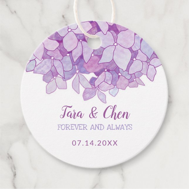 Purple Hydrangeas Wedding Favor Tags (Front)