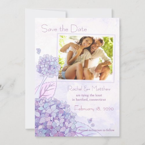 Purple Hydrangeas Wedding Photo Save the Date