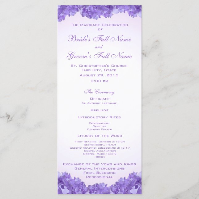 Purple Hydrangeas Wedding Program (Front)