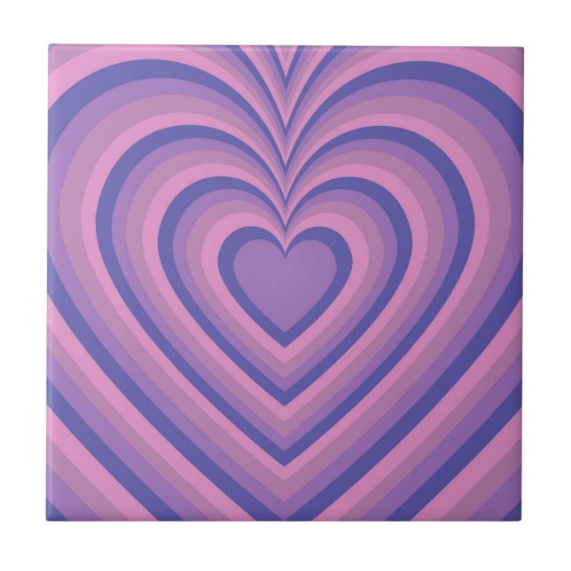 Purple Hypnotic Heart Love Pattern Ceramic Tile (Front)