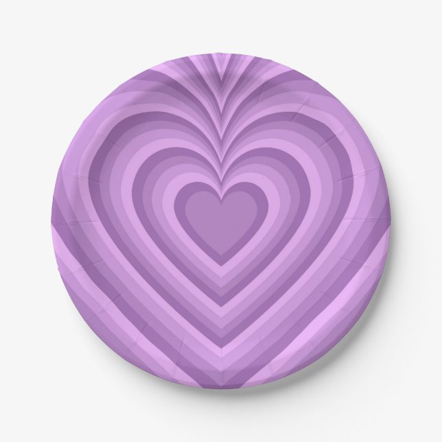 Purple Hypnotic Heart Love Pattern Paper Plates (Front)