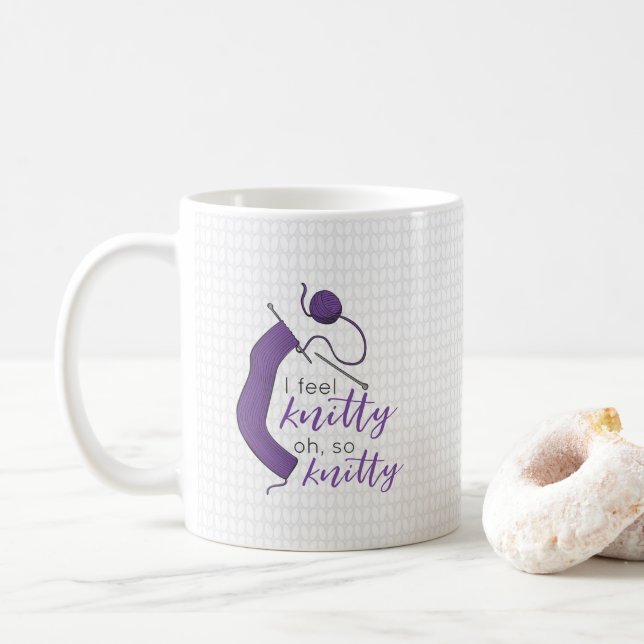 Purple I Feel Knitty, Oh So Knitty Coffee Mug (With Donut)