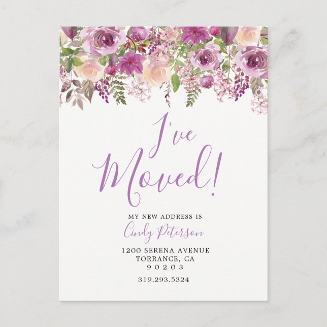 Purple I Have Moved | Moving Announcement Postcard (Front)