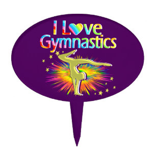 PURPLE I LOVE GYMNASTICS CAKE PIC CAKE TOPPER