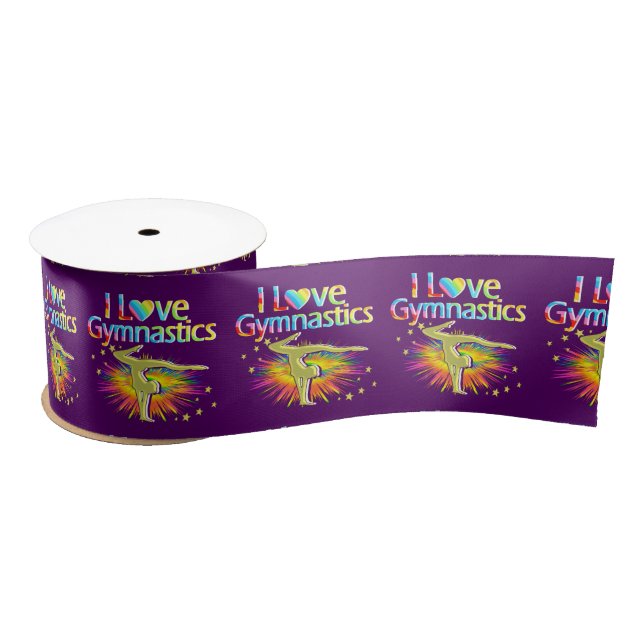 PURPLE I LOVE GYMNASTICS RIBBON (Spool)