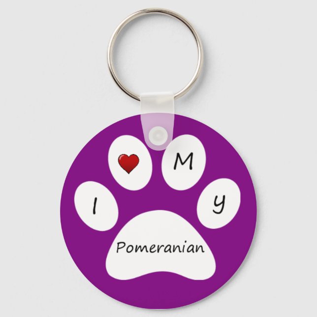 Purple I Love My Pomeranian Key Chain (Front)