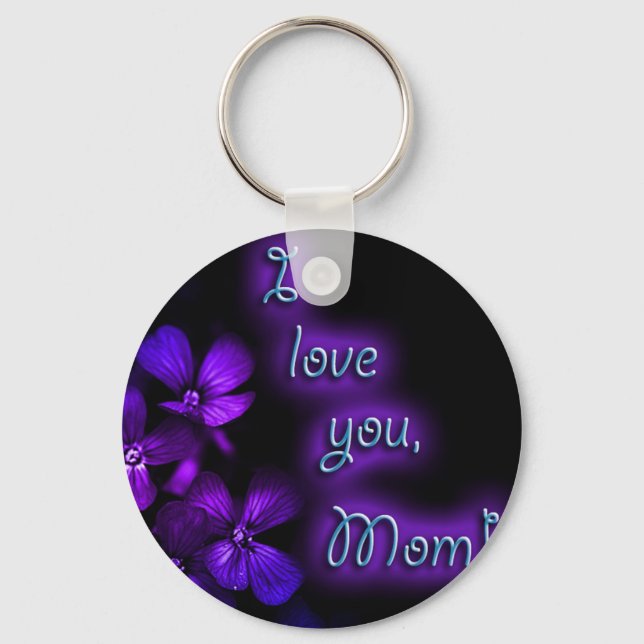 Purple I Love You Mom design Keychain (Front)