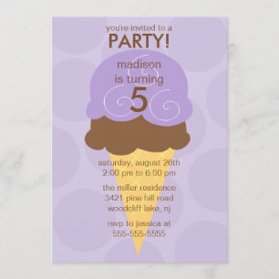 Purple Ice Cream Cone Birthday Invitation