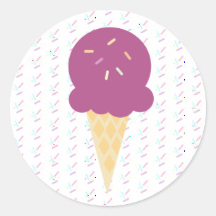 Purple Ice Cream Cone Sprinkles Stars Dots Classic Round Sticker