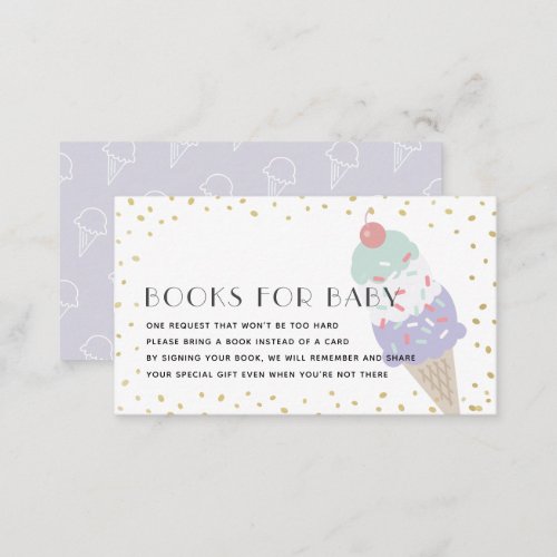 Purple Ice Cream Gold Baby Shower Book Request Enclosure Card