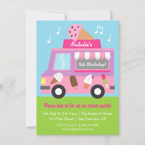 Purple Ice Cream Truck Birthday Party invitations