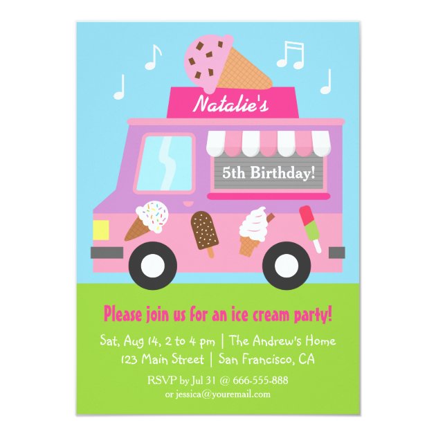 Purple Ice Cream Truck Birthday Party Invitations