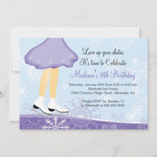 Purple Ice Skating Birthday Party Invitation