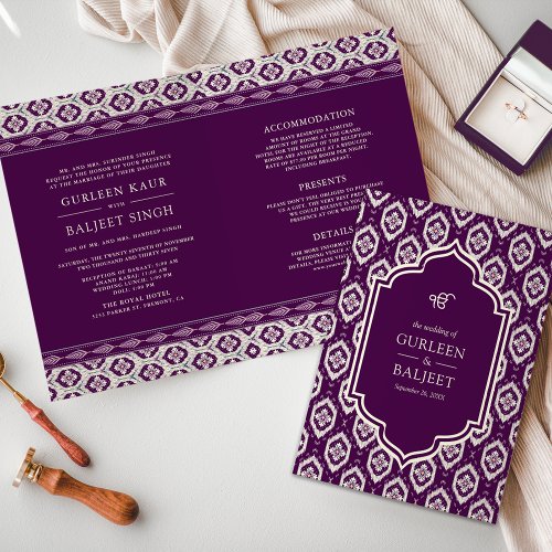 Purple Ikat All in One Anand Karaj Sikh Wedding Invitation