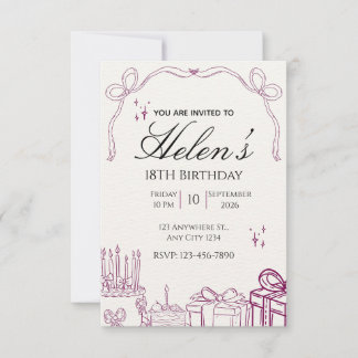 Purple Illustrated 18th Birthday Invitation