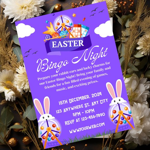 Purple Illustrated Easter Bingo Night Invitation