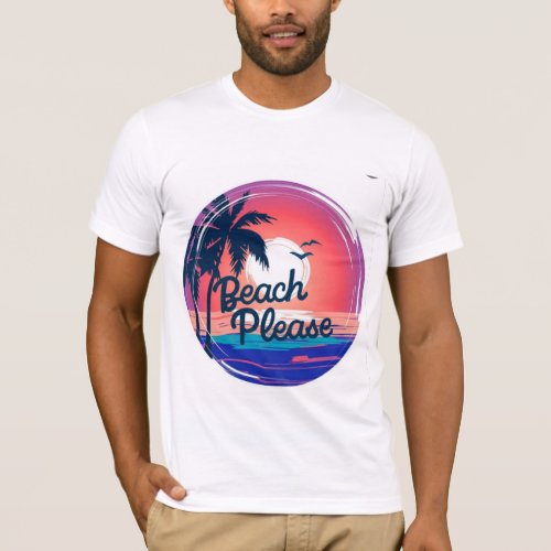 Purple Illustrated Summer Beach design T_shirt