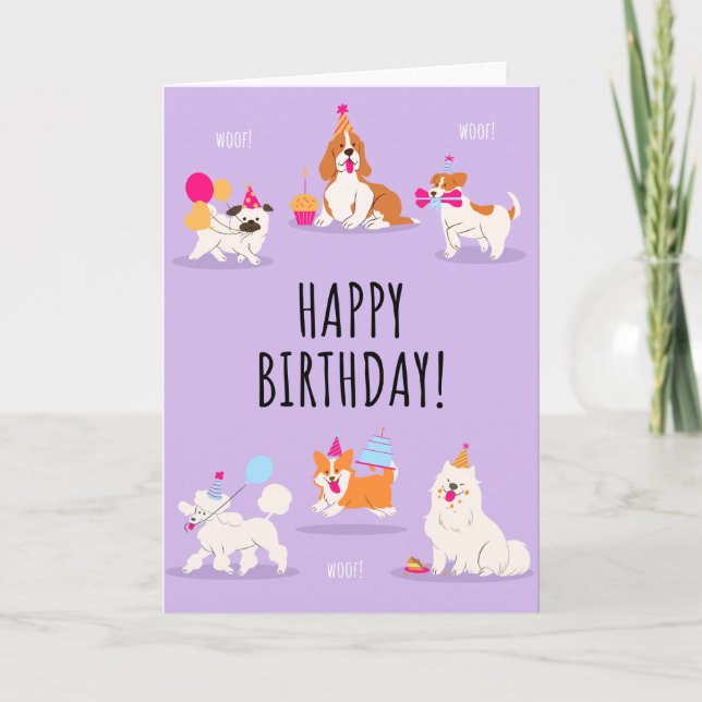 Purple  Illustrative Dog Birthday Card (Front)