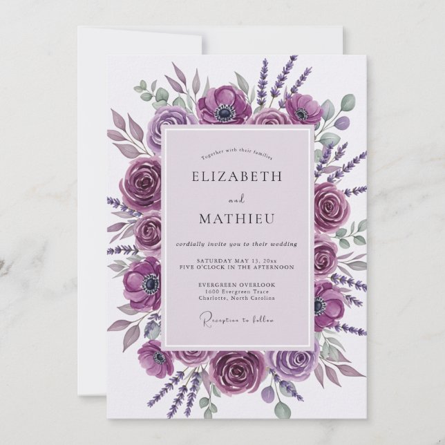 Purple Illustrious Botanical Wedding Invitation (Front)