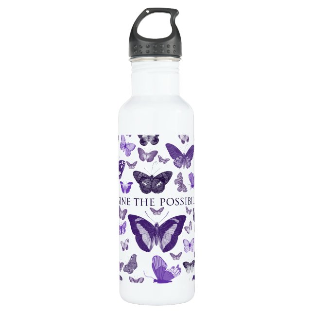 Purple Imagine Butterflies Stainless Steel Water Bottle (Front)