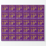 [ Thumbnail: Purple, Imitation Gold Look "10th Birthday" Wrapping Paper ]