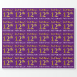 [ Thumbnail: Purple, Imitation Gold Look "12th Birthday" Wrapping Paper ]