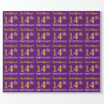[ Thumbnail: Purple, Imitation Gold Look "14th Birthday" Wrapping Paper ]