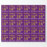 [ Thumbnail: Purple, Imitation Gold Look "16th Birthday" Wrapping Paper ]