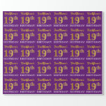 [ Thumbnail: Purple, Imitation Gold Look "19th Birthday" Wrapping Paper ]