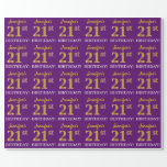 [ Thumbnail: Purple, Imitation Gold Look "21st Birthday" Wrapping Paper ]