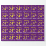 [ Thumbnail: Purple, Imitation Gold Look "24th Birthday" Wrapping Paper ]