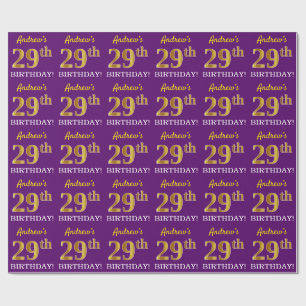 Purple, Imitation Gold Look "29th BIRTHDAY" Wrapping Paper
