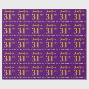 Purple, Imitation Gold Look "31st BIRTHDAY" Wrapping Paper