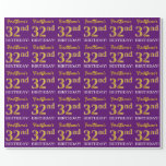 [ Thumbnail: Purple, Imitation Gold Look "32nd Birthday" Wrapping Paper ]