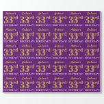 [ Thumbnail: Purple, Imitation Gold Look "33rd Birthday" Wrapping Paper ]