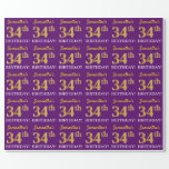 [ Thumbnail: Purple, Imitation Gold Look "34th Birthday" Wrapping Paper ]
