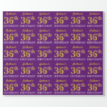 [ Thumbnail: Purple, Imitation Gold Look "36th Birthday" Wrapping Paper ]