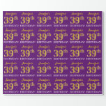 [ Thumbnail: Purple, Imitation Gold Look "39th Birthday" Wrapping Paper ]