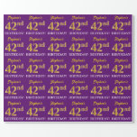 [ Thumbnail: Purple, Imitation Gold Look "42nd Birthday" Wrapping Paper ]