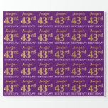 [ Thumbnail: Purple, Imitation Gold Look "43rd Birthday" Wrapping Paper ]